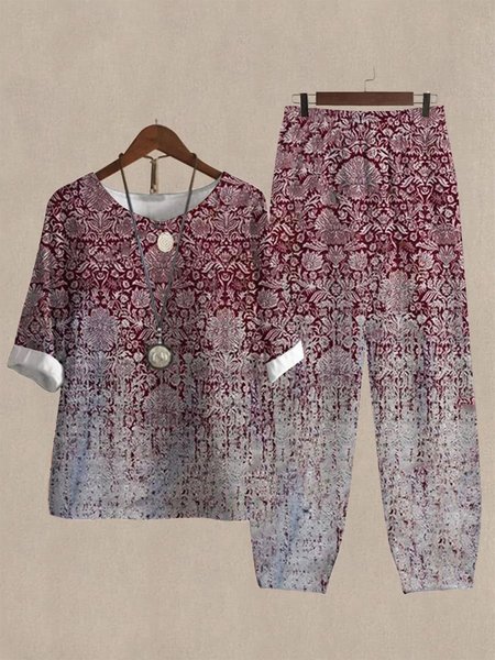 

Ethnic Casual Two-Piece Set, Red, Suit Set