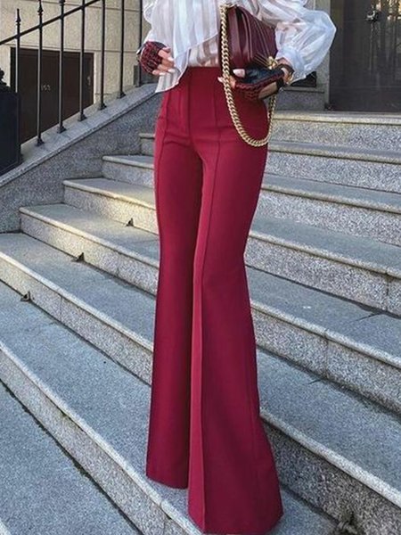 

Plain Elegant Regular Fit Fashion Pants, Wine red, Pants