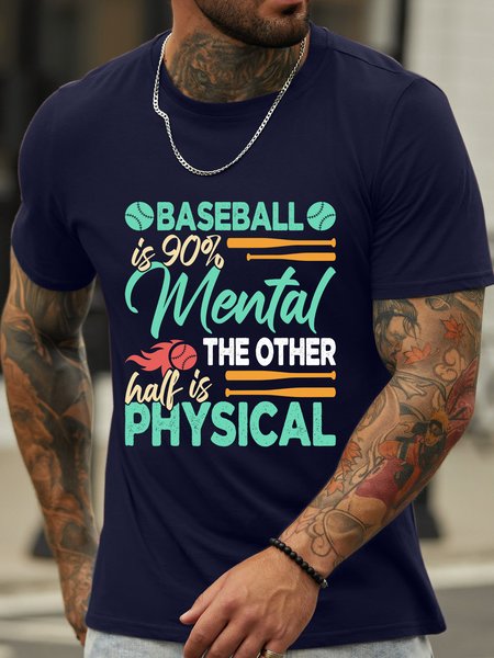 

Lilicloth X Jessanjony Baseball Is 90% Mental The Other Half Is Physical Men's Crew Neck T-Shirt, Purplish blue, T-shirts