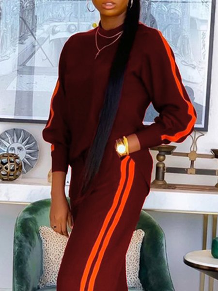 

Color Block Casual Crew Neck Loose Sweatshirt, Wine red, Hoodies and Sweatshirts
