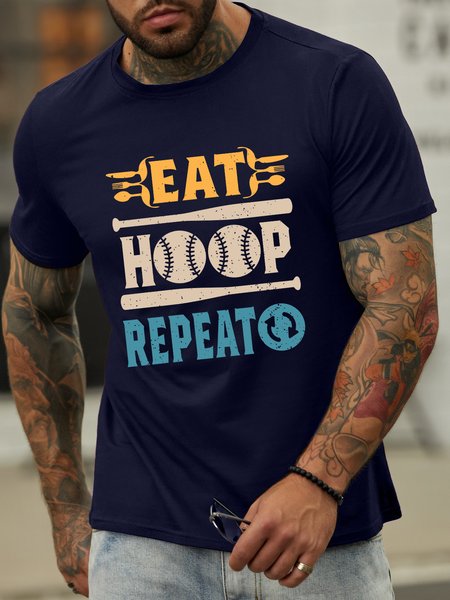 

Lilicloth X Jessanjony Baseball Lover Eat Hoop Repeat Men's Crew Neck T-Shirt, Purplish blue, T-shirts