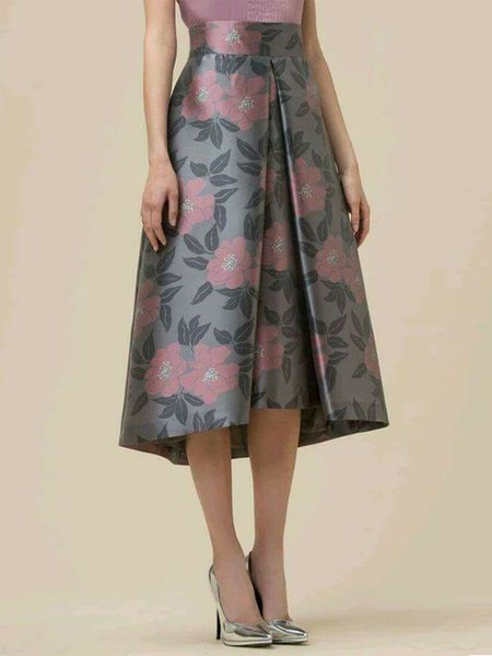

Floral Elegant Regular Fit No Elasticity Skirt, As picture, Skirts