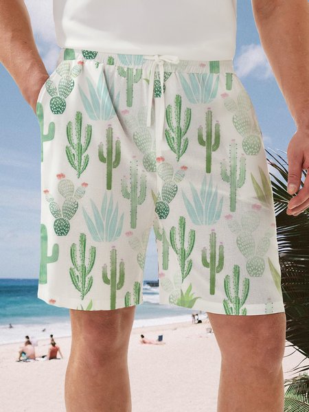 

Cactus Drawstring Casual Bermuda Short, White, Men's shorts