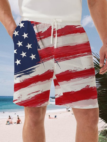 

American Flag Drawstring Bermuda Short, White, Men's shorts