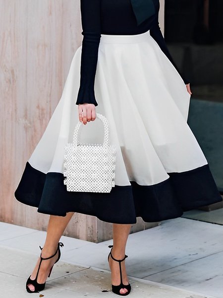 

Color Block Regular Fit Elegant Skirt, White, Skirts
