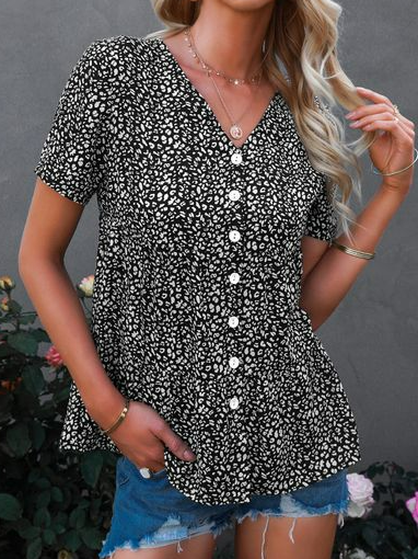 

Casual V Neck Polka Dots Loose Blouse, Black, Shirts & Blouses