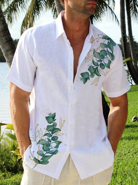 

Plants Short Sleeve Resort Shirt, White, Men Shirts