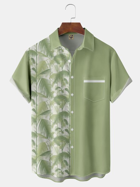 

Tropical Plants Chest Pocket Short Sleeve Hawaiian Shirt, Green, Men Shirts