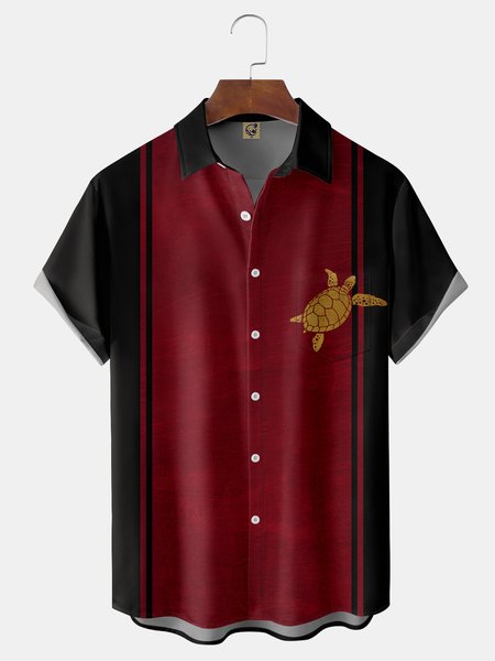 

Sea Turtle Coconut Tree Chest Pocket Short Sleeve Hawaiian Shirt, Black, Men Shirts