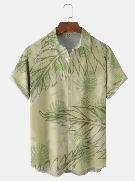 

Monstera Deliciosa Chest Pocket Short Sleeve Hawaiian Shirt, Green, Men Shirts