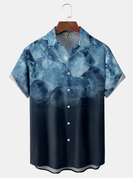 

Ice Cubes Chest Pocket Short Sleeve Hawaiian Shirt, Black, Men Shirts