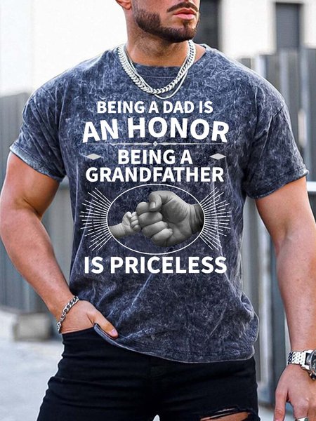 

Men’s Being A Dad Is An Honor Being A Grandfather Is Priceless Casual Text Letters T-Shirt, Deep blue, T-shirts