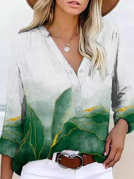 

Buttoned Ombre Casual Blouse, Green, Shirts & Blouses