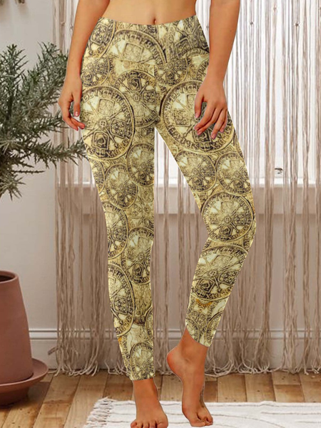 

Lilicloth x Iqs Gold Coin Print Women‘s Tummy Control Legging, Golden, Leggings