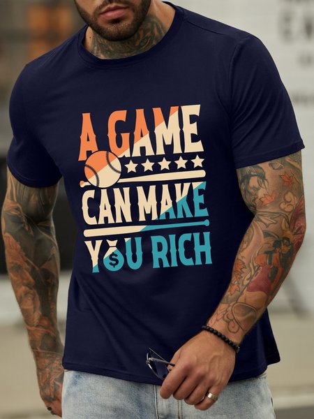 

Lilicloth X Jessanjony Baseball A Game Can Make You Rich Men's Crew Neck T-Shirt, Purplish blue, T-shirts