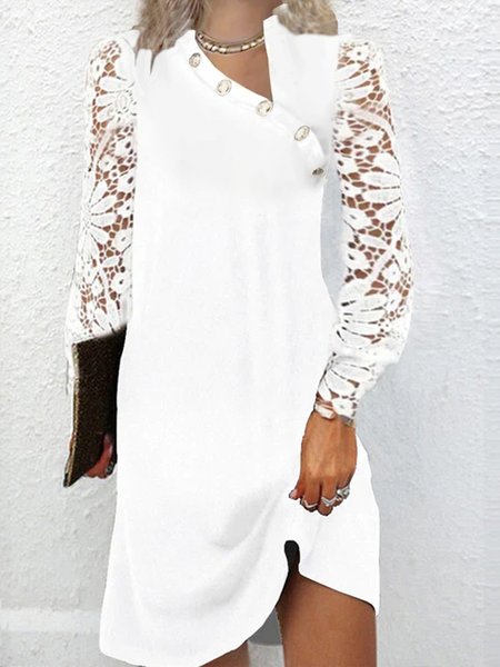 

Plain Asymmetrical Loose Urban Dress, White, Mini Dresses