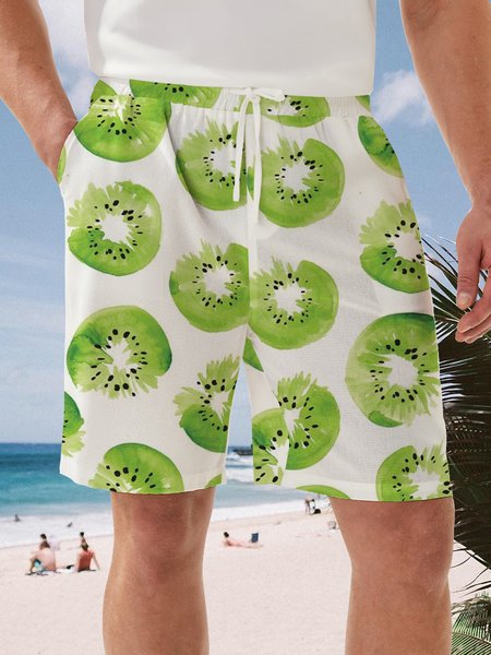 

Kiwi Fruit Drawstring Bermuda Short, White, Men's shorts