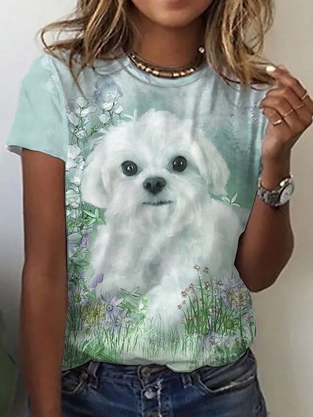 

Dog Casual Crew Neck Loose T-Shirt, Multicolor, T-Shirts