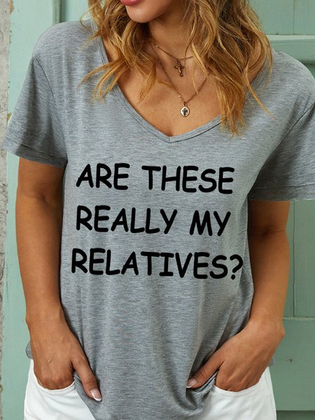 

Lilicloth X Jennifer J Are These Really My Relatives Women's V Neck T-Shirt, Gray, T-shirts