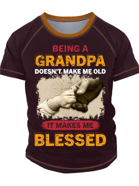 

Men’s Being A Grandpa Doesn’t Make Me Old It Makes Me Blessed Crew Neck Casual Text Letters T-Shirt, Red, T-shirts
