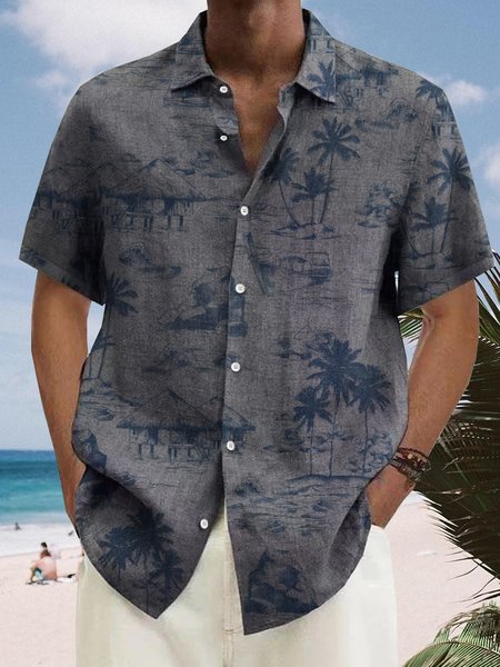 

Coconut Tree Short Sleeve Resort Shirt, Gray, Men Shirts