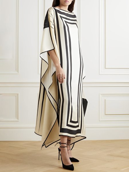 Geometric Boat Neck Loose Elegant Maxi Dress, As picture, Maxi Dresses