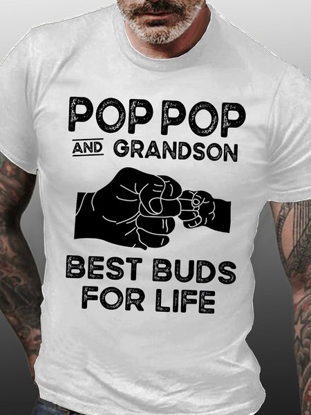 

Men's Pop Pop And Grandson Best Buds For Life Funny Graphic Print Text Letters Cotton Casual T-Shirt Text Letters Casual Crew Neck T-Shirt, White, T-shirts