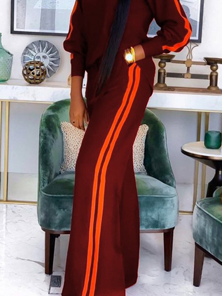 

Color Block Casual Regular Fit Fashion Pants, Wine red, Pants