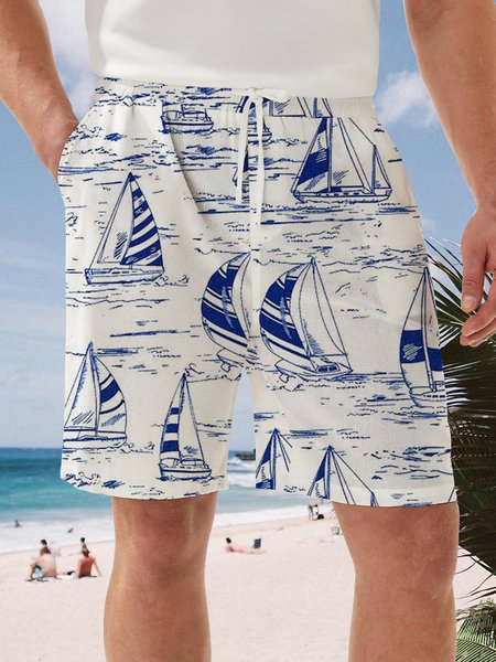 

Sailboat Drawstring Bermuda Short, White, Men's shorts