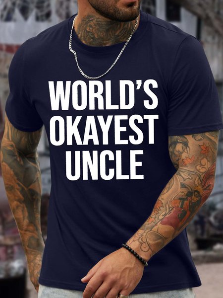 

Men’s World’s Okayest Uncle Regular Fit Casual Cotton Text Letters T-Shirt, Deep blue, T-shirts