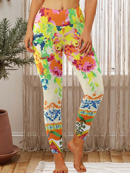 

Lilicloth x Iqs Colorful Floral Print Women‘s Tummy Control Legging, Yellow, Leggings