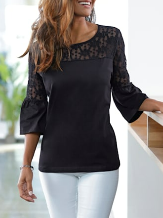 

Lace Urban Loose Knitted Top, Black, Tops