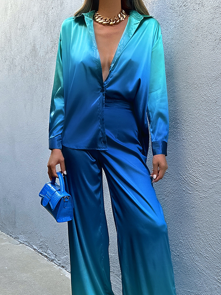 

Urban Shirt Collar Long sleeve Loose Blouse, Blue, Blouses and Shirts