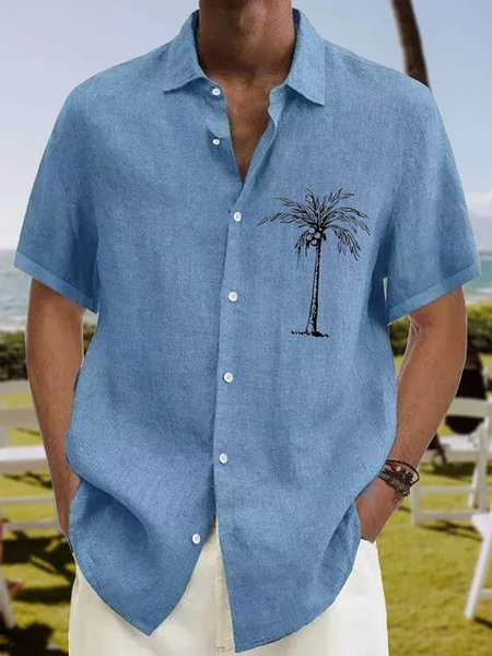 

Coconut Tree Short Sleeve Resort Shirt, Blue, Men Shirts
