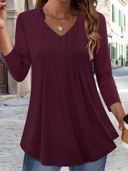 

Casual Regular Fit V Neck Plain T-Shirt, Wine red, T-Shirts