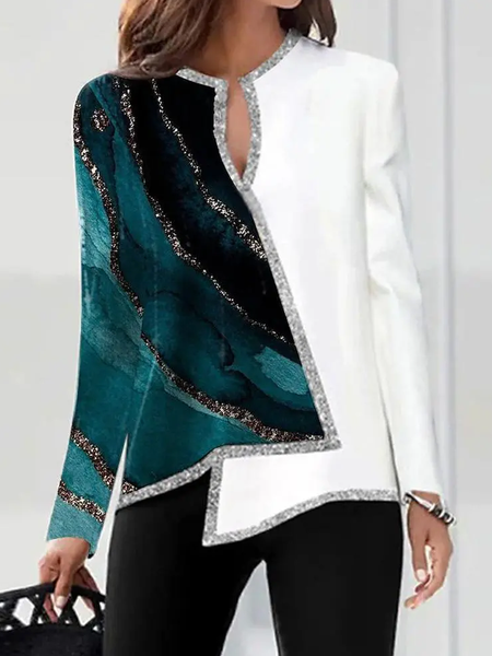 

Cotton-Blend Ombre Casual Blouse, Blue, Shirts & Blouses