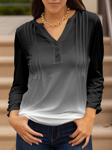 

Ombre V Neck Loose Casual Top, Black, Tops