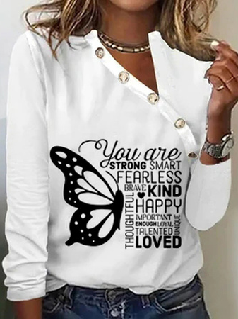 

Asymmetrical Casual Regular Fit Butterfly T-Shirt, White, T-Shirts