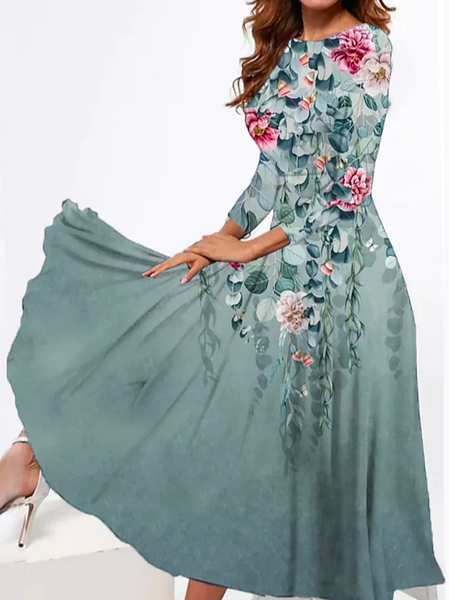 

Loose Floral Crew Neck Boho Dress, Multicolor, Dresses