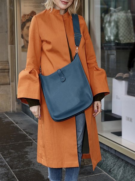 

Long sleeve Regular Fit Plain Elegant Trench Coat, Orange, Trench Coats