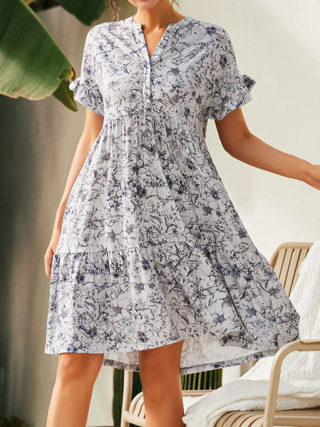 

Loose Floral V Neck Casual Dress, Gray, Dresses