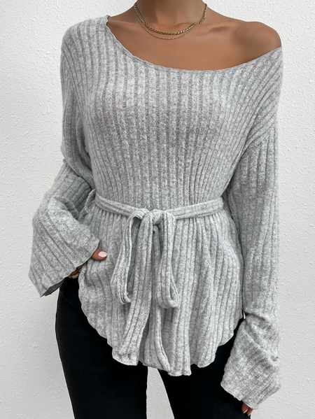 

Cold Shoulder Casual Regular Fit Plain Top, Gray, Shirts & Blouses