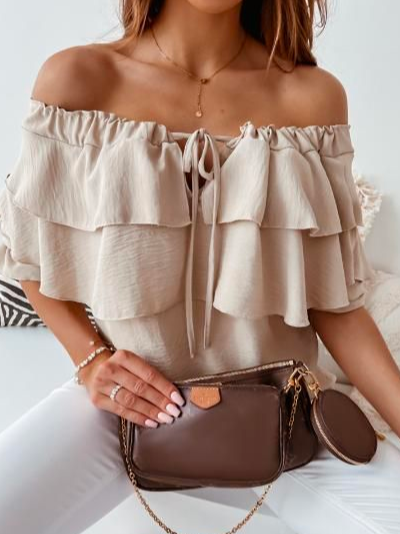 

Plain Boat Neck Boho Loose Blouse, Apricot, Shirts & Blouses