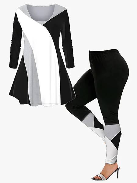 

Cotton-Blend Casual Geometric Two-Piece Set, Multicolor, Suits