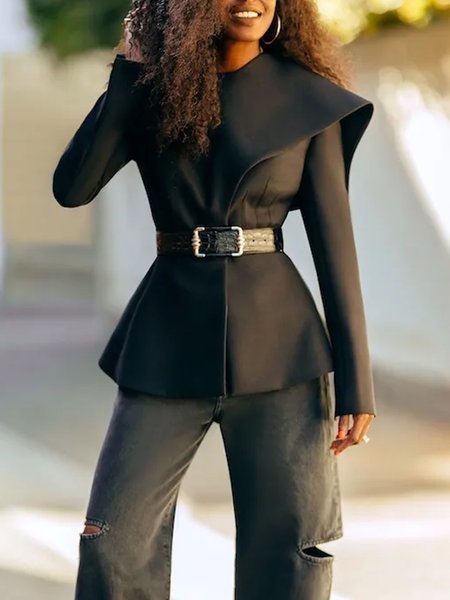 

Long sleeve Plain Regular Fit Elegant Crew Neck Top, Black, Blouses and Shirts