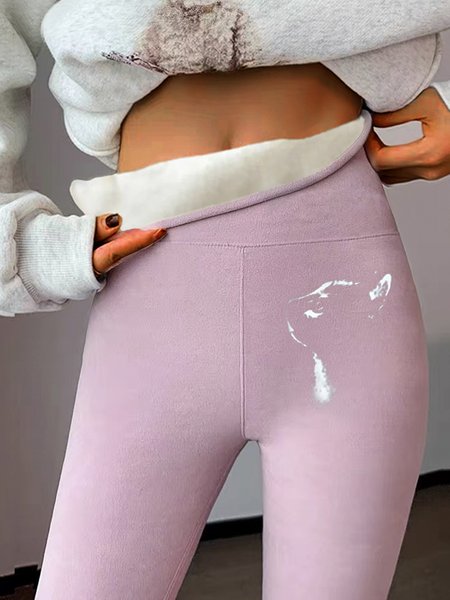 

Casual Fluff/Granular Fleece Lined Cat High Waist Athletic Tummy Control Stretch Workout Leggings, Pink, leggings