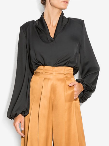 

Plain Urban V Neck Loose Blouse, Black, Blouses and Shirts