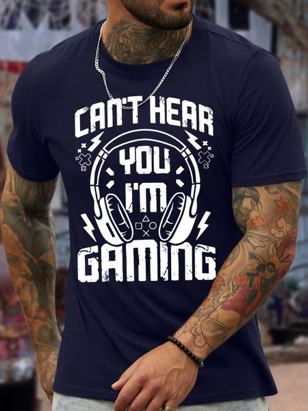 Men's Can't Here You I Am Gaming Funny Golf Graphic Print Loose Text Letters Cotton Casual T-Shirt, Purplish blue, T-shirts