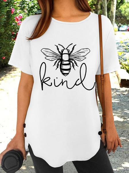 

Women's Bee Kind Cotton-Blend Loose Casual T-Shirt, White, T-shirts