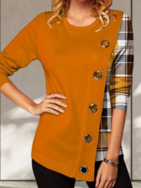 

Crew Neck Plaid Casual Top, Multicolor, Shirts & Blouses